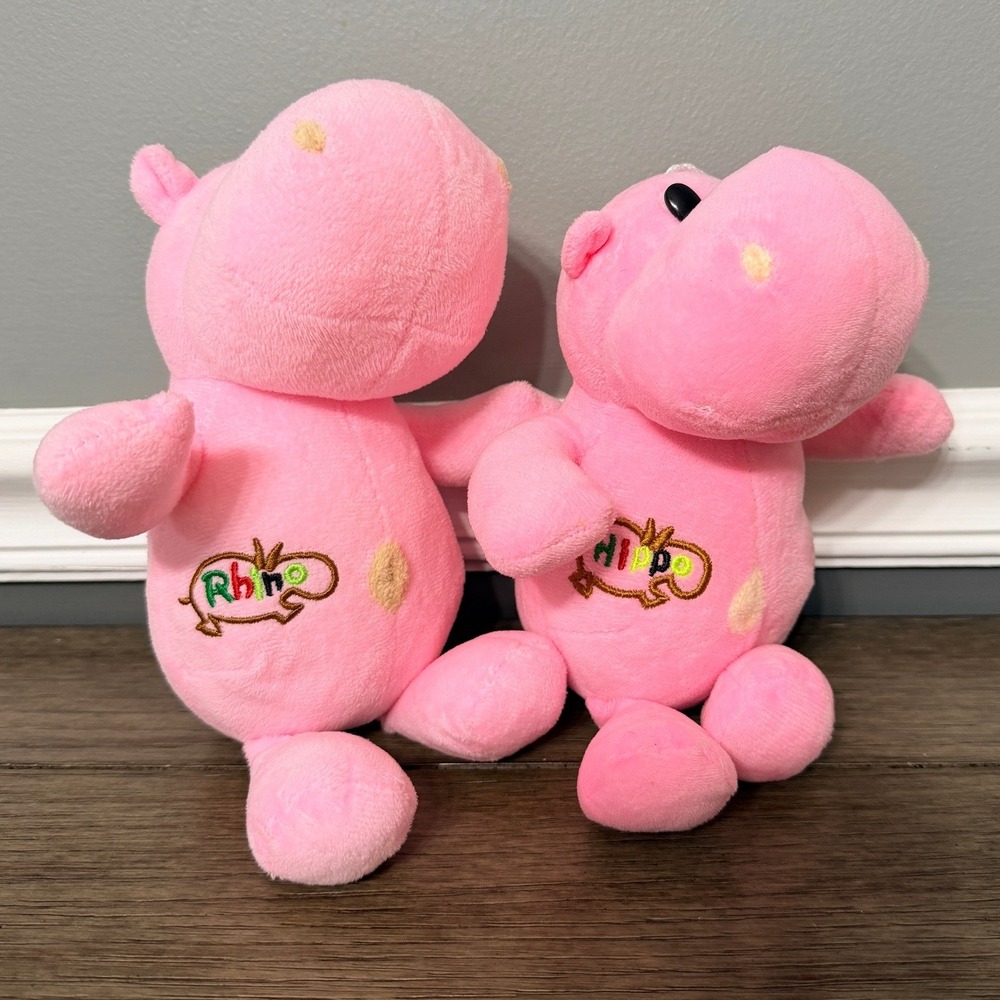 Pink Rhino‎ and Hippo Plush Set with Suction Cups